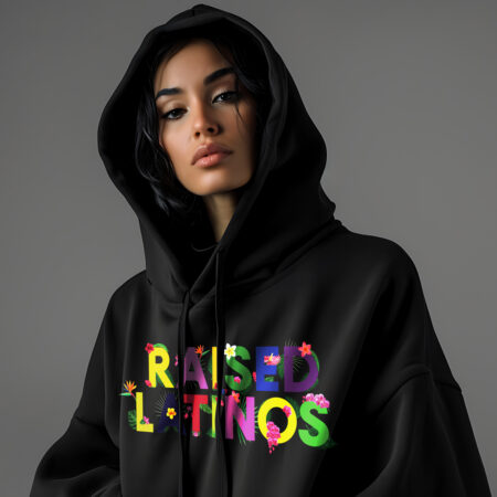 woman wearing a latin jungle hoodie Streetwear style