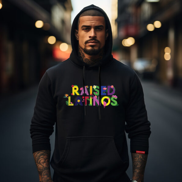 A man wearing a Black latin jungle Streetwear hoodie